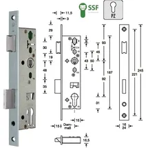 SSF Sachsische Schlossfabrik - Rohrrahmen-einsteckschloss Pzw 24/25/92/8 Mm Din Links / Rechts Stahl Matt Chromatiert Riegelausschluss 15 Mm 245