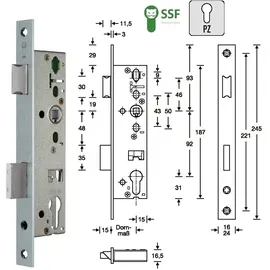 SSF Sachsische Schlossfabrik - Rohrrahmen-einsteckschloss Pzw 24/25/92/8 Mm Din Links / Rechts Stahl Matt Chromatiert Riegelausschluss 15 Mm 245