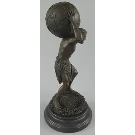 Casa Padrino Jugendstil Bronze Skulptur Mann mit Kugel Bronzefarben / Schwarz 15 x 15 x H. 33 cm - Bronzefigur - Dekofigur - Schreibtisch Deko Accessoires