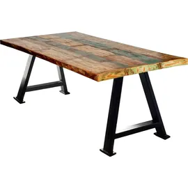 SIT Möbel Esstisch aus Altholz in bunt, Gestell in antikschwarz | B 220 x T 100 x H 75 cm | 15374-11 | Serie TABLES & CO - Bunt/Schwarz