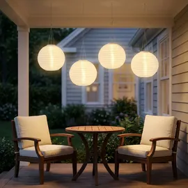 GLOBO Lampion Edelstahl/Kunststoff 30x55 cm 4er Set weiß
