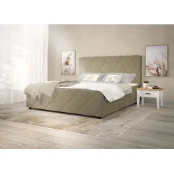 Boxbett INOSIGN "Mona", grau (taupe grau), B:164cm, Massivholz, Spanplatte, Polyester, Komplettbetten, Boxspringbett, mit 4 Schubladen