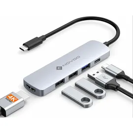 NOVOO 5-in-1 USB-C-Hub, Adapter USB C auf HDMI 4K, Aufladen 100 W PD, USB-C auf USB x 3, USB C Adapter Multiport, kompatibel mit MacBook Air MacBook Pro Chromebook