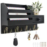 MaxEarn Holz Schlüsselhalter mit 4 Doppelhaken, Dekorative Schlüsselhaken Wand mit Ablage, Schlüsselbrett Holz Wandregal Schlüsselkasten mit Aufbewahrung für Flur, Eingang, Wohnzimmer, Schwarz