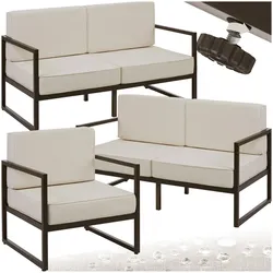 tectake® Garten-Loungeset, für 5 Personen, Dicke der Sitzpolster 14 cm, pulverbeschichtete Stahlgestelle, höhenverstellbare Füße