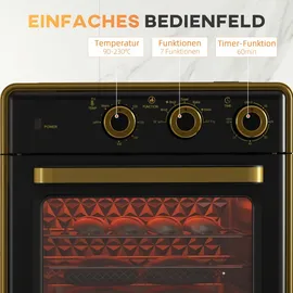 Homcom Minibackofen 20L, Pizza-Ofen mit Umluft Heißluftofen mit Backblech, Grillrost, 90-230°C, 1400 W Elektrischer Mini Ofen mit 1 Std. Timer, Frittierkorb, 60