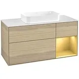 Villeroy & Boch Finion Waschtischunterschrank G711HFPC 120x60,3x50,1cm, Regal rechts Gold matt, Oak Veneer