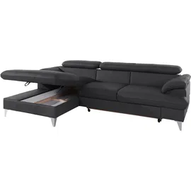 Cotta Ecksofa "Caluso L-Form", schwarz, B:254cm H:74cm T:167cm, NaturLEDER (echtes Rindsleder) in Sitz und Rücken.