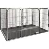 MaxxPet Welpenauslauf mit Bodenplatte - Welpengehege mit Plaid - Faltbarer Hundeauslauf - Welpenlaufstall - Verstellbares Freilaufgehege - 4 Paneele - 93x61x63 cm - Hundegitter Wohnung - Schwarz