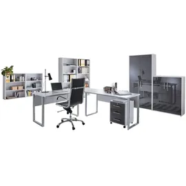 bmg-moebel.de Büromöbel komplett Set Arbeitszimmer Office Edition in Lichtgrau/Anthrazit Hochglanz (Set 6)