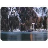 4 Platzsets mit Unterseite aus Kork, Chalet aus Holz, Seeseite im Winter, groß, 39,5 x 28,5 cm