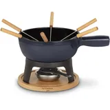 La Fonderie 1890 La Fonderie 1890, Fondue-Set aus Gusseisen für 6 Personen MONT JOUX, Käse- und Schokoladenfondues, 6 Fonduegabeln mit Buchenholzgriffen, Sockel aus Naturholz, Fassungsvermögen 1,8L