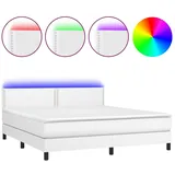 vidaXL Boxspringbett mit Matratze & LED Weiß 180x200 cm Kunstleder