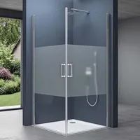 doporro Eck-Duschkabine Eckdusche 70x70x195cm Duschabtrennung ESG-Sicherheitsglas Milchglas Streifen inkl. Easy-Clean-Beschichtung Ravenna24MS