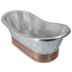 Casa Padrino Luxus Jugendstil Kupfer Badewanne Silber / Kupfer 172,7 x 78,7 x H. 63,5 cm - Freistehende Retro Badewanne - Rustikale Kupfer Badezimmer Möbel