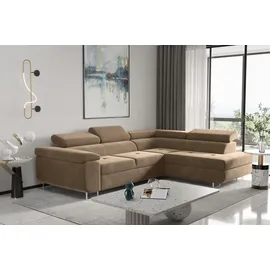 kaiser möbel Ecksofa mit schlaffunktion und bettkasten, Eckcouch ATOM Hellbraun Rechts - Beige