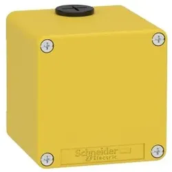 Schneider Electric XAPK14 Leergehäuse XAP, Metall, gelb, für Not-Aus/Halt, ohne Bohrung, 80x80x77, M20
