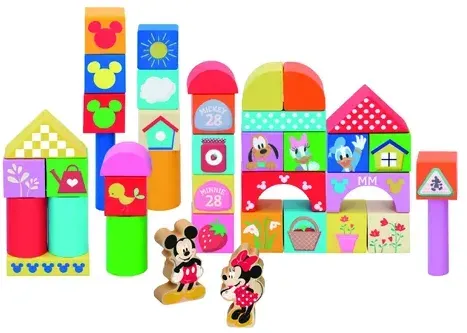 John 48705 Mickey und Minnie 40-teiliges Set mit Holzbausteinen und Holzfiguren