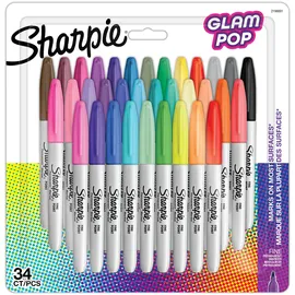 Sharpie Glam Pop-Permanent Marker | feine Spitze für klare Details | gemischte Farben | 34 Wasserfeste Stifte
