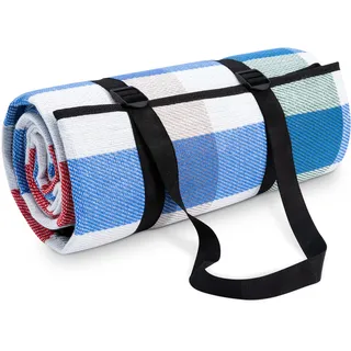 Paco Home Picknickdecke Campingdecke XXL Strand Picknickdecke Wasserdicht Mit Tragegriff Leicht Kompakt Tragbar Isoliert, Farbe:Rot-Blau 1, Größe:150x200cm