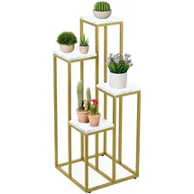 Relaxdays Blumentreppe mit 4 Ablagen 100 x 40 x 40 cm Gold/Weiß