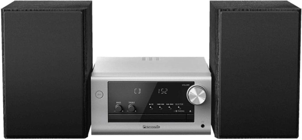 Panasonic SC-PM704EG-S Kompaktes Micro HiFi Stereosystem mit CD, DAB+/FM Radio, USB und Bluetooth, 80W Lautsprechern, Bassregelung, Silber