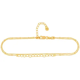 Cai Fußkette "925 Silber vergoldet zweireihig Herzen", gelb, Fußketten, Damen, 22+3cm, Silber 925 (Sterlingsilber), glänzend