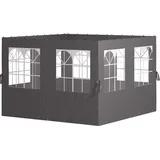 Outsunny Seitenwand 4er Set für 3 x 3 m Pavillon Seitenteile mit 8 Fenster Klettverschluss 302x205 cm Wasserdicht stabil winterfest Seitenteil Seitenwände für Partyzelt Gartenpavillon Dunkelgrau   Aosom