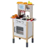 SPIELWERK Spielwerk® Kinder Küche Holz mit Sound Zubehör 35tlg Mikrowelle Backofen Abgerundete Kanten Höhenverstellbar Kinderküche Spielküche Spielzeugküche