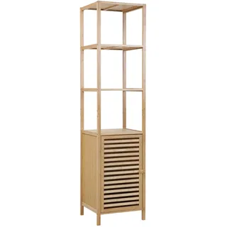 Svita Badregal L mit Tür hoher Badezimmerschrank Regale freistehend Natur Bambus