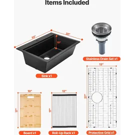Vevor Küchenspüle Granitspülen (84 x 56 x 25 cm) zur Aufputzmontage, Einbauspüle im Landhausstil mit Zubehörteilen, Haushaltsspülbecken für Wohnmobile, Vorbereitungsküchen, Bars, schwarz