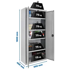 Proregal Stahlschrank AMEGO 180 x 60 x 40 cm Grau