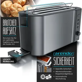 Arendo 2-teiliges Frühstücksset - Edelstahl Wasserkocher 1,5l, 4-Scheiben Langschlitz Toaster, Grau - Grau