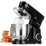 MPM MRK-21 Küchenmaschine 1600W - Knetmaschine mit 5L Edelstahlbehälter & 4L Kunststoffschüssel - Küchenroboter mit 3 Rührbesen, 6 Geschwindigkeiten, Schwarz