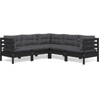 vidaXL 5-tlg. Garten-Lounge-Set mit Kissen Schwarz Kiefer Massivholz