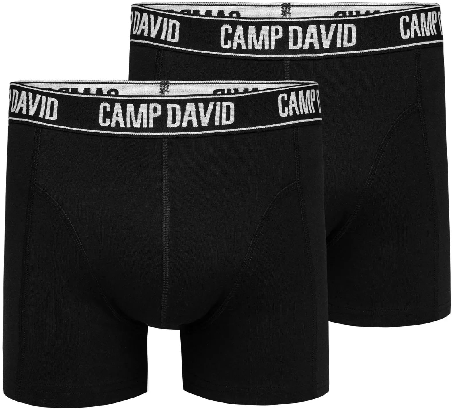 Boxershorts CAMP DAVID, Herren, Gr. M, 2 Stk., schwarz (schwarz, schwarz), Webqualität, Obermaterial: 95% Baumwolle, 5% Elasthan, unifarben, körpernah, Unterhosen Boxershorts, im 2er- Pack mit Logobund