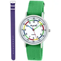 Pacific Time Lernuhr Mädchen Jungen Kinder Armbanduhr 2 Armband grün + violett analog Quarz 11064