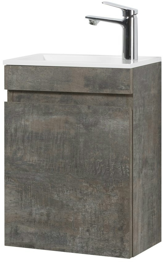 GOOM Waschtisch mit Unterschrank LUGIS 40 cm Stone Ash, Gäste WC Waschbecken mit Unterschrank und Einzeltür mit unsichtbarem Griff