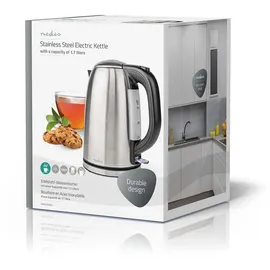 Nedis Wasserkocher - 1.7 l - Edelstahl - - Um 360 Grad drehbar - Verdecktes Heizelement - Strix Controller - Boil-dry protection
