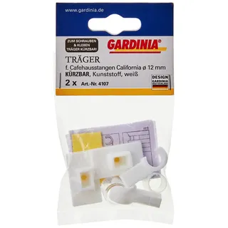 GARDINIA Träger für Caféhausstange Ø 12 mm, Für Scheibenstangen, Länge: 2,7 cm, Kunststoff, Weiß, 2 Stück