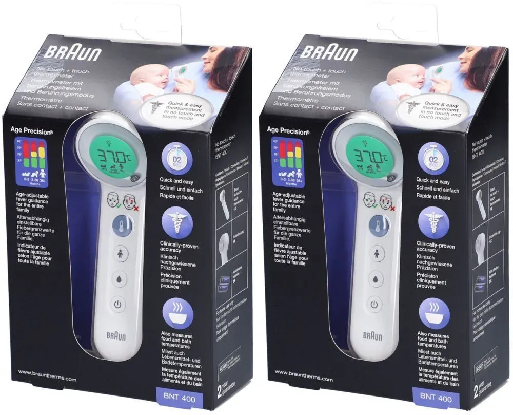 Braun Kontaktloses + Kontakt-Stirnthermometer mit Age Précision® BNT 400