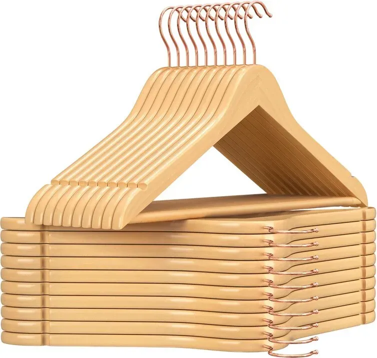 Ochama Kleiderbügel Holz, 20er Set, Bügel aus Massivholz, Einkerbungen, rutschfest, um 360° drehbarer Haken, Anzüge, Hemden, holzfarben-roségold