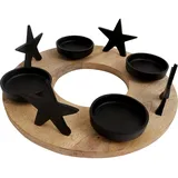 Adventskranz Kerzenhalter Holz Schwarz Metall 30cm Weihnachten Advent Kerzen Natur Halter Modern Design