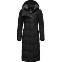 Ragwear Damen atmungsaktiver Wintermantel warmer wasserdichter Steppmantel lang mit Kapuze Pavla Long Intl Black Gr. L - L