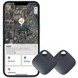 Schlüsselfinder 2 Stück, Smart iOS Tag für APP Wo ist?, Bluetooth-Tracker, Anti-Verlust für Koffer, Geldbörse, Hund, Katze, Schlüssel, Senioren Demenz, Kinder, Wasserdicht, Austauschbarer Akku