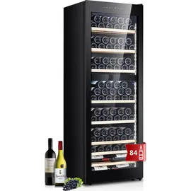 Kalamera Weinkühlschrank Upgrade, 84 Flaschen, 266 Liter, LED-Innenbeleuchtung Streifen, 2 Kühlzonen 5-10°C/10-18°C, KRC-266BFG