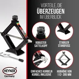 Heyner Wagenheber Stahl/Gummi 112–395 mm schwarz 1,5t