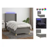 vidaXL Boxspringbett mit Matratze & LED Dunkelgrau 100x200 cm Stoff