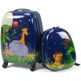 COSTWAY 2tlg Kinderkoffer + Rucksack, Kindertrolley aus Kunststoff, Kindergepäck, Kinder Kofferset Handgepäck Reisegepäck Hartschalenkoffer für Jungen und Mädchen (Elefant, 12"+16")