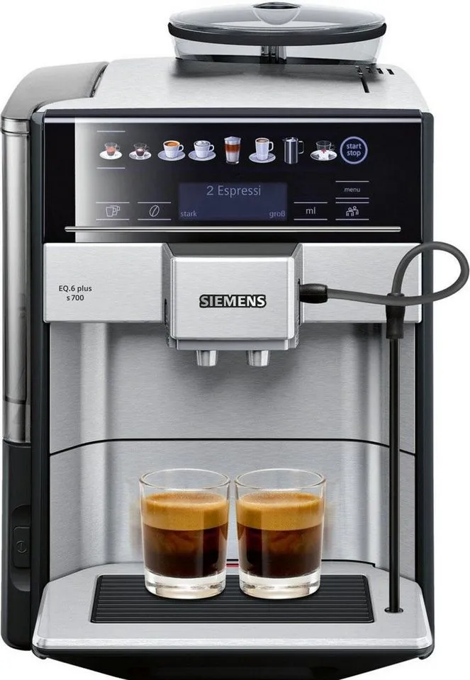 Preisvergleich Produktbild SIEMENS Kaffeevollautomat EQ6 plus s700 TE657503DE, Doppeltassenfunktion, Keramikmahlwerk, viele Kaffeespezialitäten, automatische Dampfreinigung, edelstahl schwarz|silberfarben